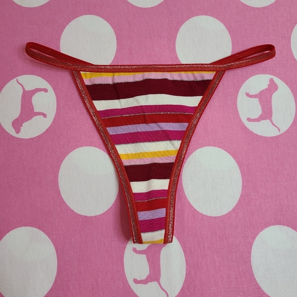 Rare VTG VS PINK Graphic Cotton Low Rise V-string Thong Panty Size XS